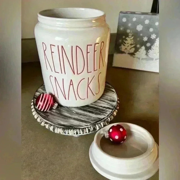 NEW Rae Dunn - REINDEER SNACKS - Fun Ceramic Canister with red letters - Picture 2 of 7